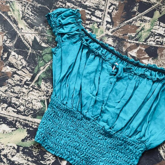 turquoise peasant milkmaid crop top - Picture 2 of 7